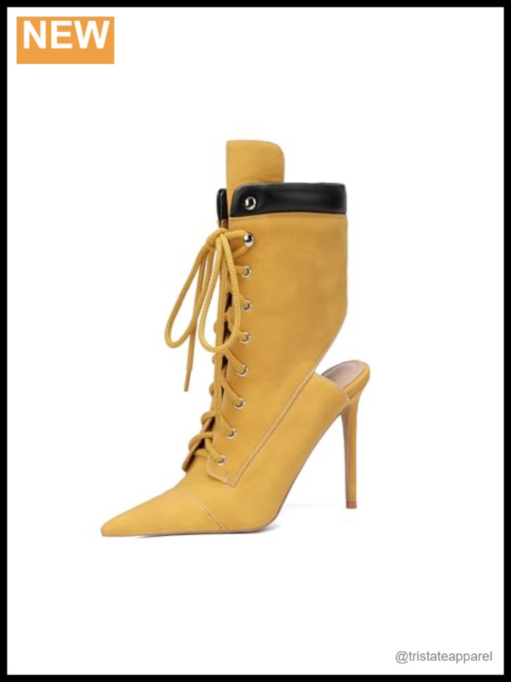 Faux Leather Ankle Mule Boots 4.7" Stiletto Heels Lace Up Pointed Toe
